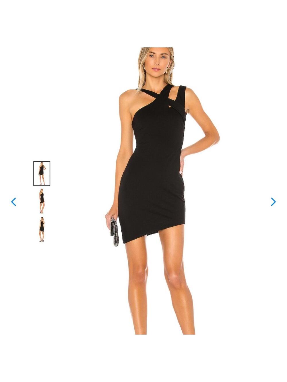 H:ours JUX MINI DRESS IN BLACK One-Shoulder Cutout Asymmetrical Mini Dress